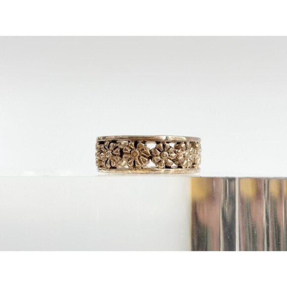 Daisy Floral Cutout Designed 925 Sterling Silver Vintage Ring - sz 9.25 - Picture 2 of 10